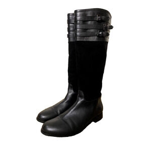 Pre-owned Aquatalia By Marvin K Deliver Tall Black Leather Riding Boots Size 9